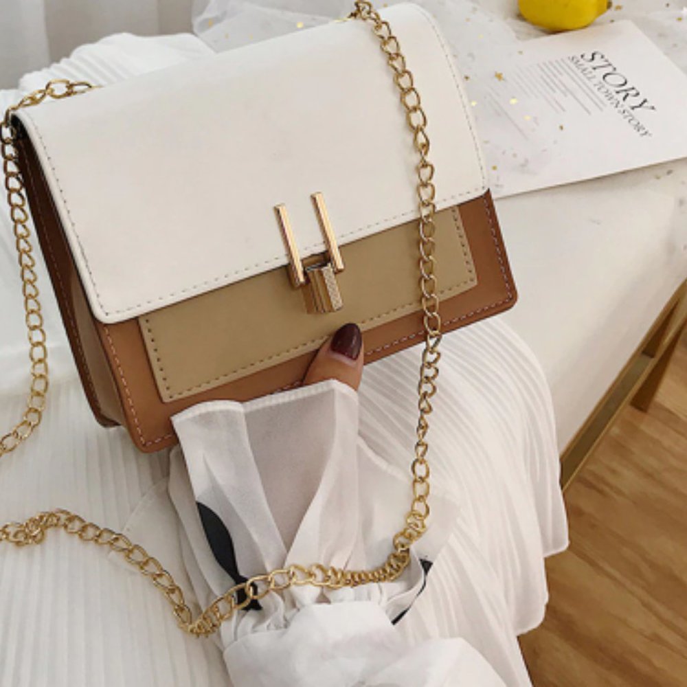 White & Tan Shoulder Bag